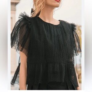 HUNTER BELL HEATHER TOP IN ONYX FLOCKED TULLE  size xs